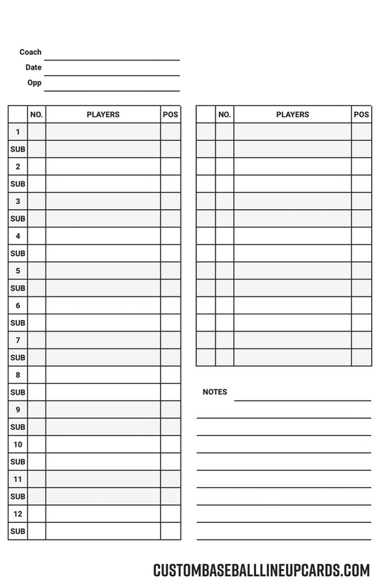 Classic Baseball Lineup Card – Logo Left Template