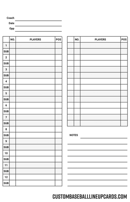 Classic Baseball Lineup Card – Logo Left Template