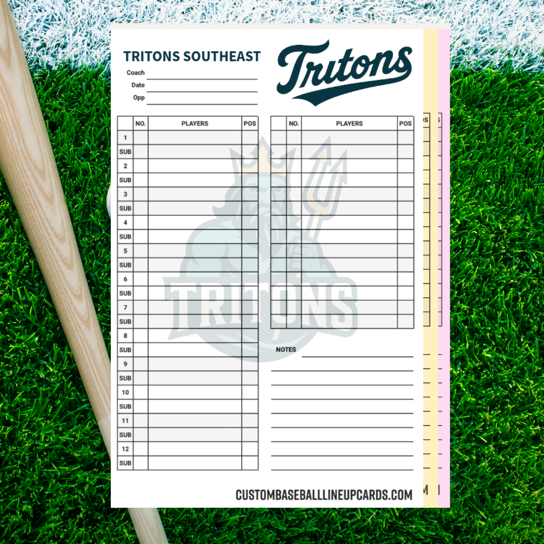Tritons Style Custom Baseball Lineup Card - Our Best Selling Design