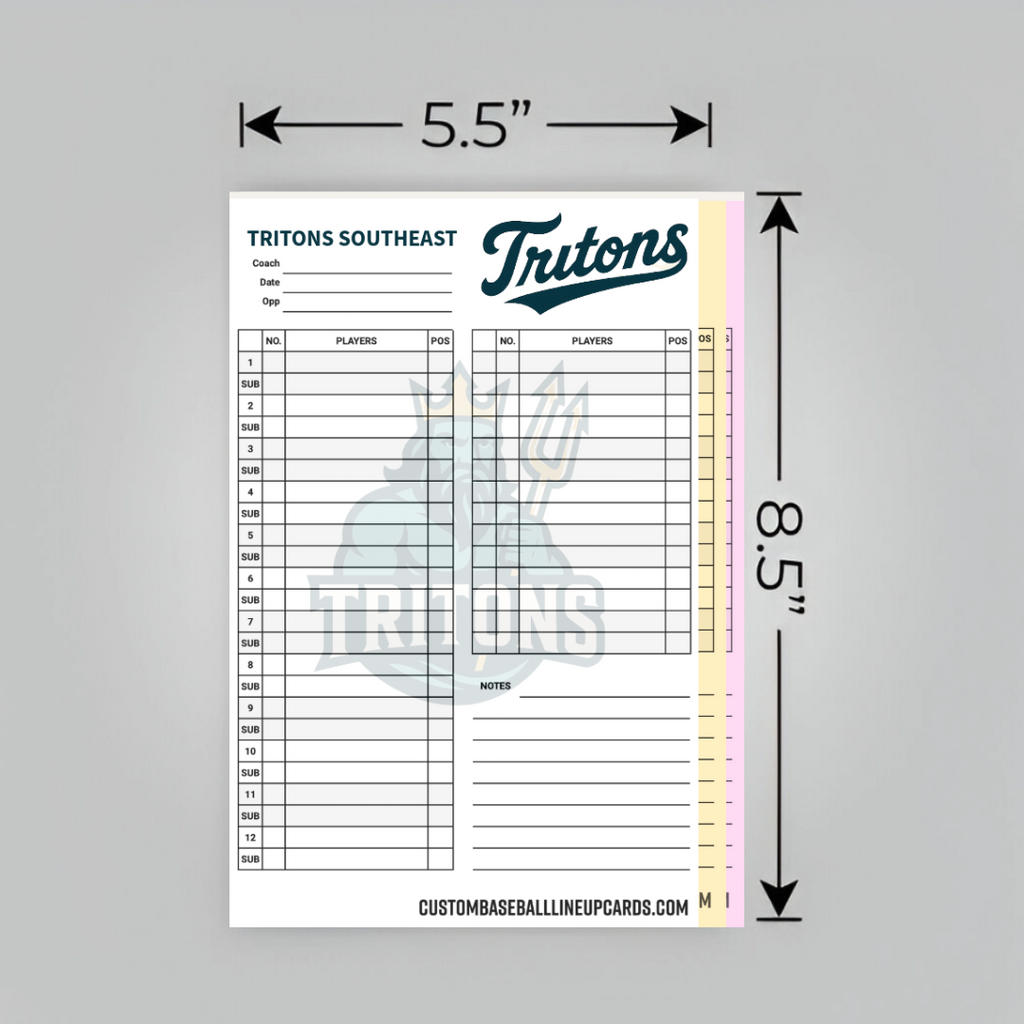 Tritons Style Custom Baseball Lineup Card - Our Best Selling Design