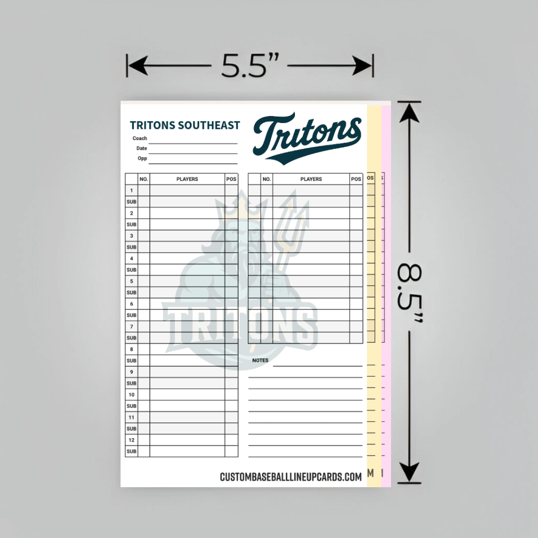 Tritons Style Custom Baseball Lineup Card - Our Best Selling Design