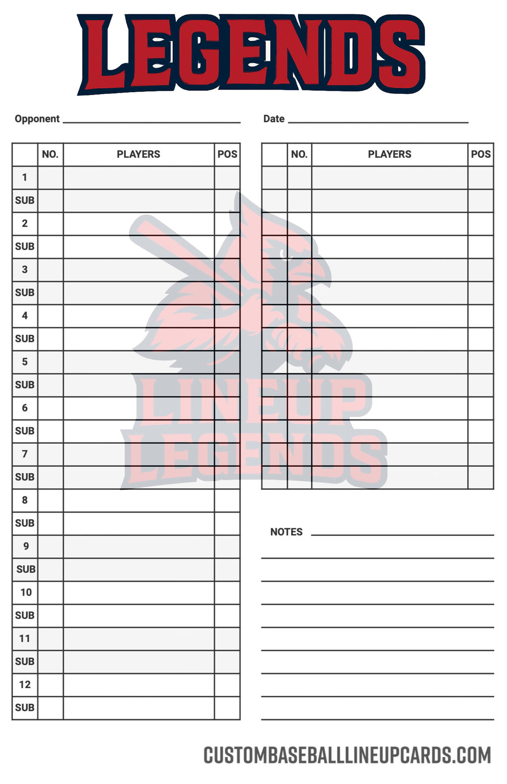 Banner Logo Custom Baseball Lineup Card Template